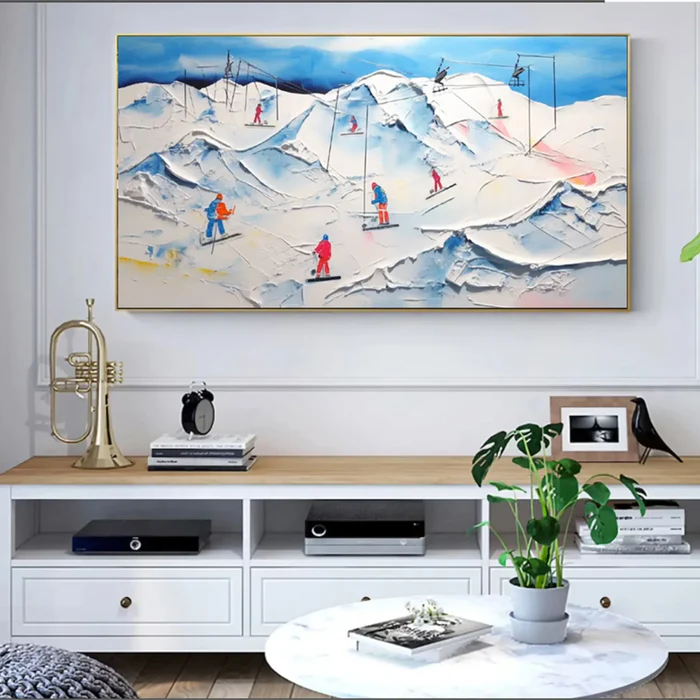 Lift Line – Bold Textured Ski Chairlift Painting