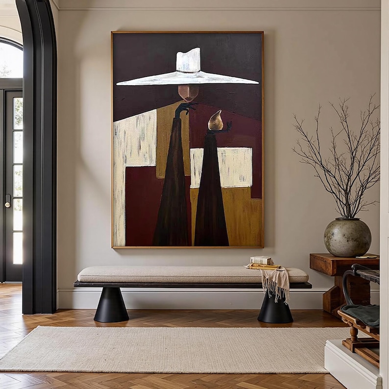 Silent Dialogue — Figurative Symbolic Oil Painting for Modern Interior Wall Art