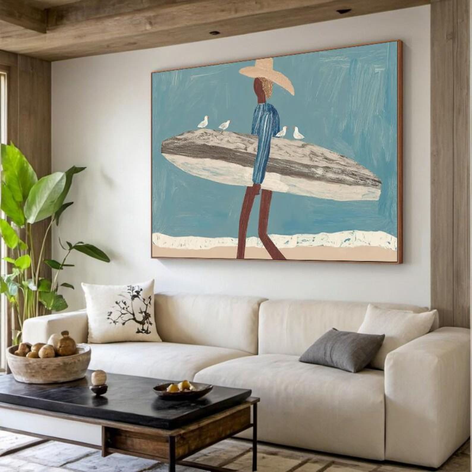 Seaside Solitude – Textured Surfboard Abstract Wall Art