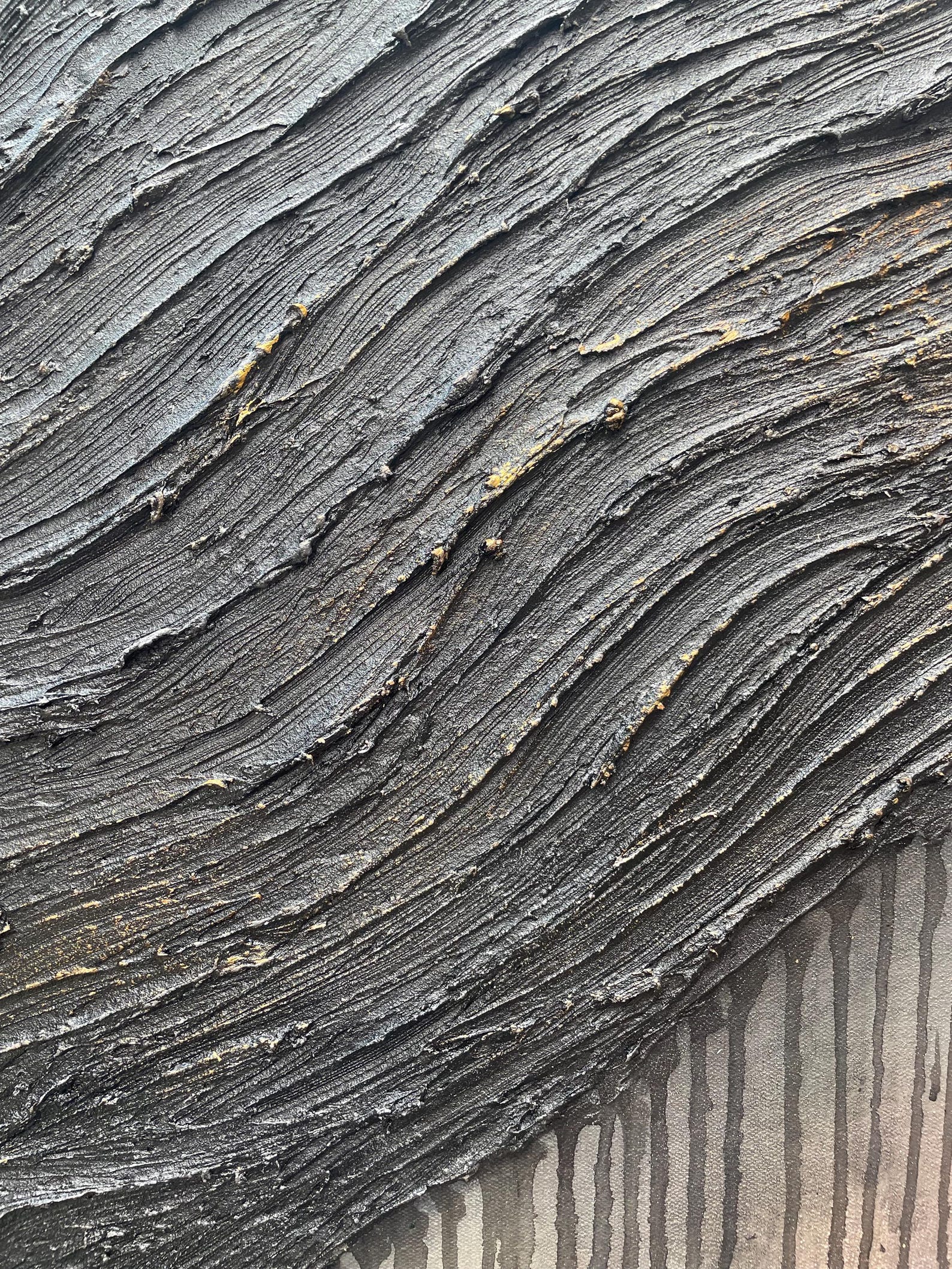Gilded Strata – Black and Gold Textured Abstract Painting