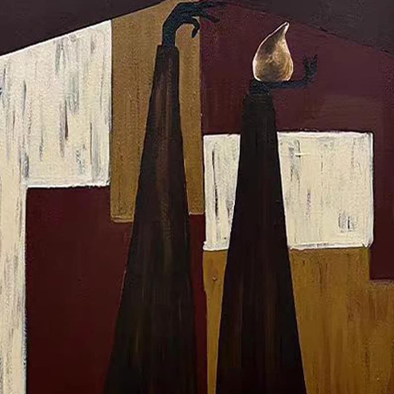 Silent Dialogue — Figurative Symbolic Oil Painting for Modern Interior Wall Art