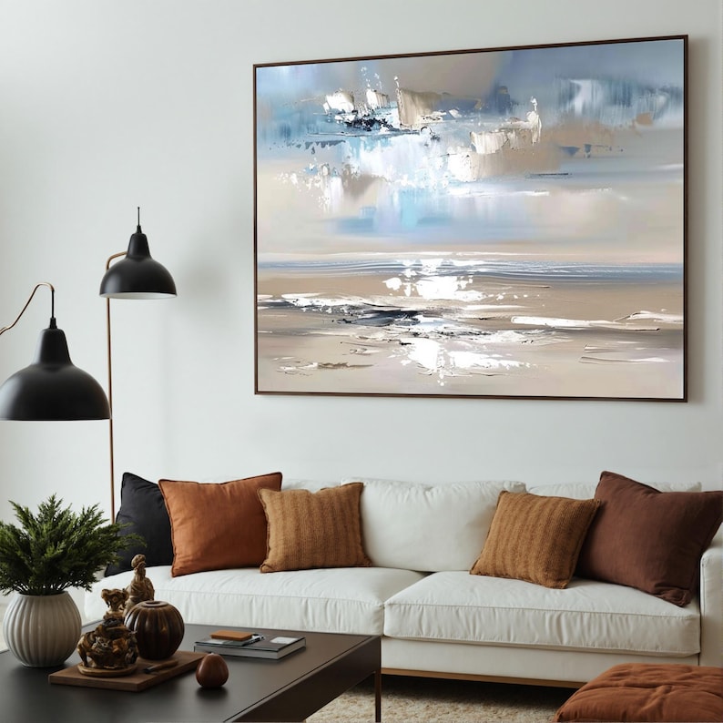 Silver Tide - Neutral Coastal Abstract Oil Painting