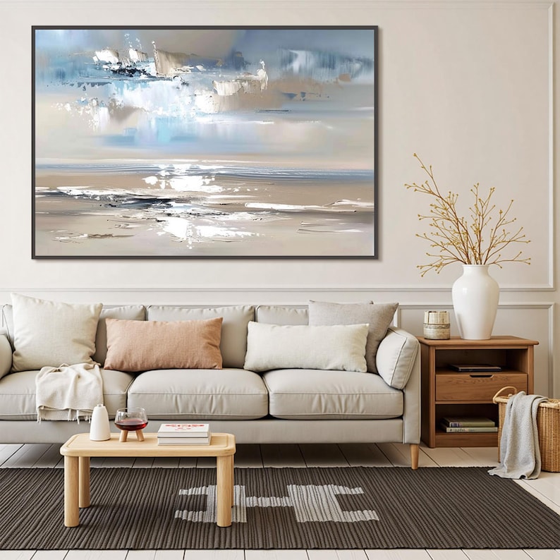 Silver Tide - Neutral Coastal Abstract Oil Painting