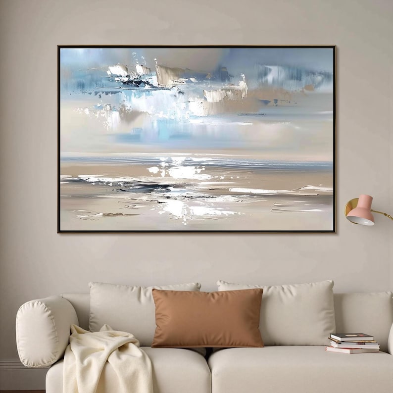 Silver Tide - Neutral Coastal Abstract Oil Painting