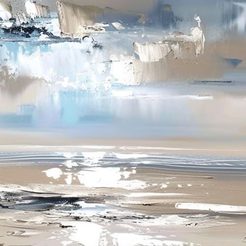 Silver Tide - Neutral Coastal Abstract Oil Painting