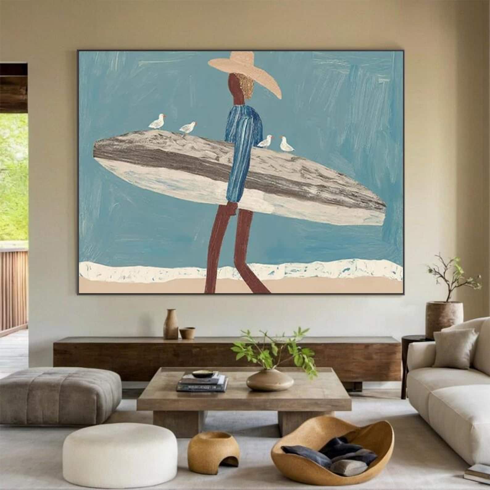 Seaside Solitude – Textured Surfboard Abstract Wall Art