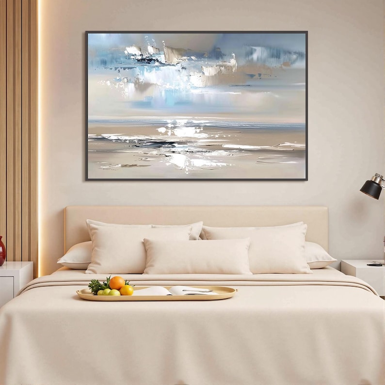 Silver Tide - Neutral Coastal Abstract Oil Painting