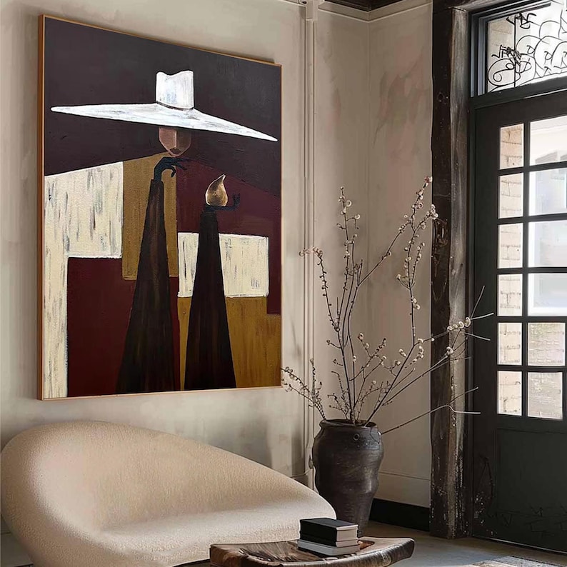 Silent Dialogue — Figurative Symbolic Oil Painting for Modern Interior Wall Art
