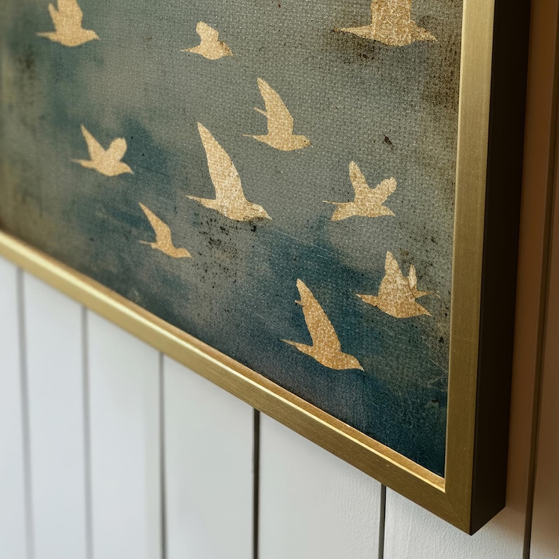 Golden Flight - Minimalist Bird Silhouette Oil Painting