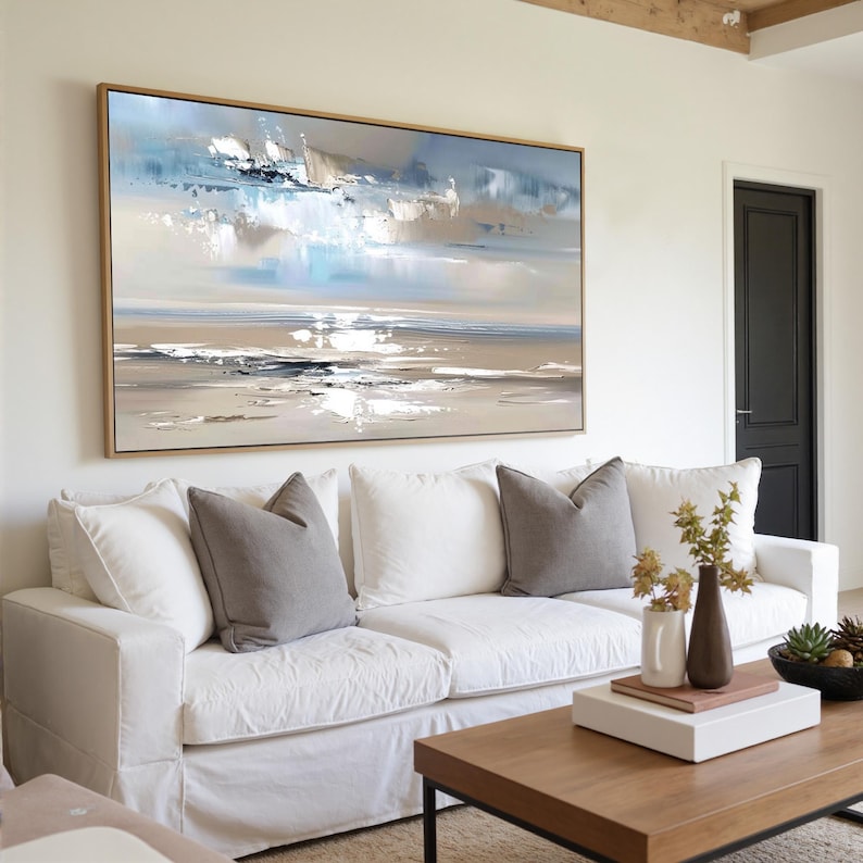 Silver Tide - Neutral Coastal Abstract Oil Painting