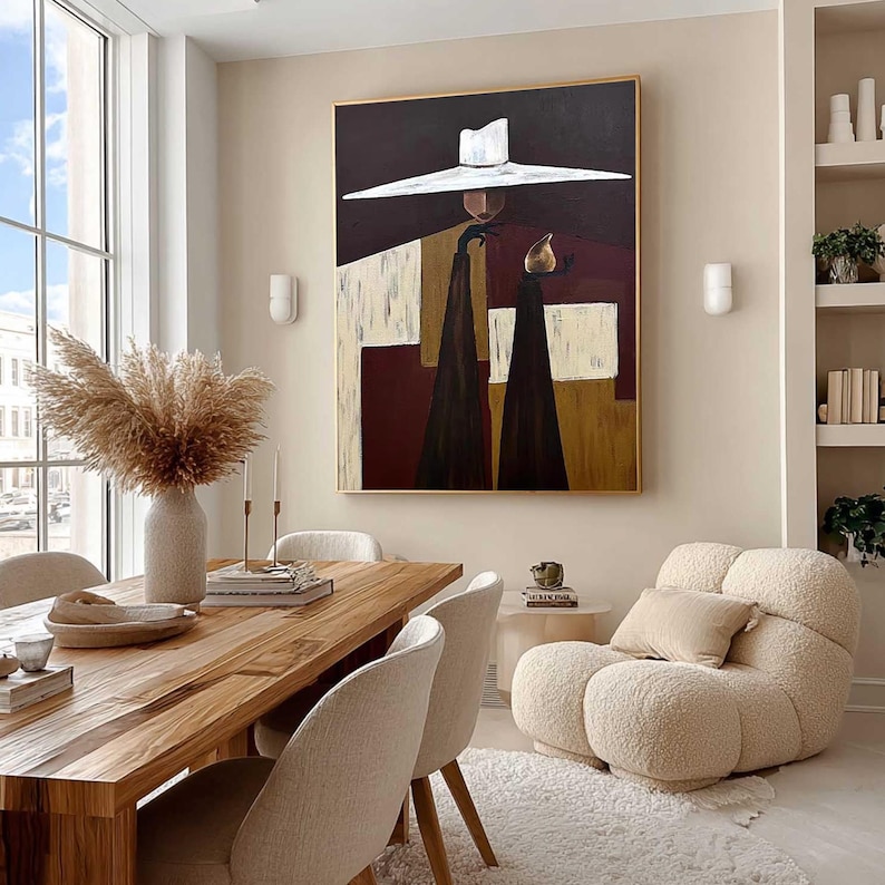 Silent Dialogue — Figurative Symbolic Oil Painting for Modern Interior Wall Art