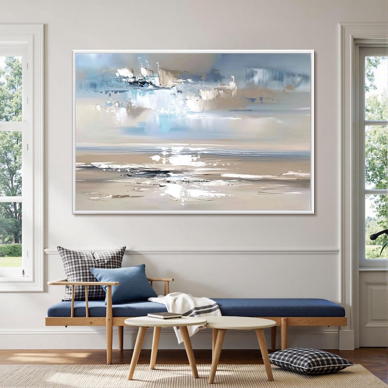 Silver Tide - Neutral Coastal Abstract Oil Painting