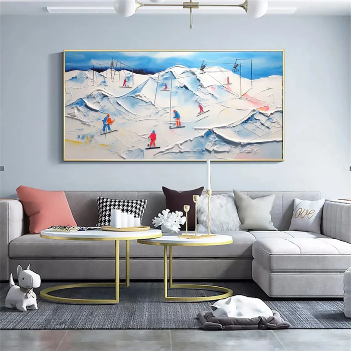 Lift Line – Bold Textured Ski Chairlift Painting