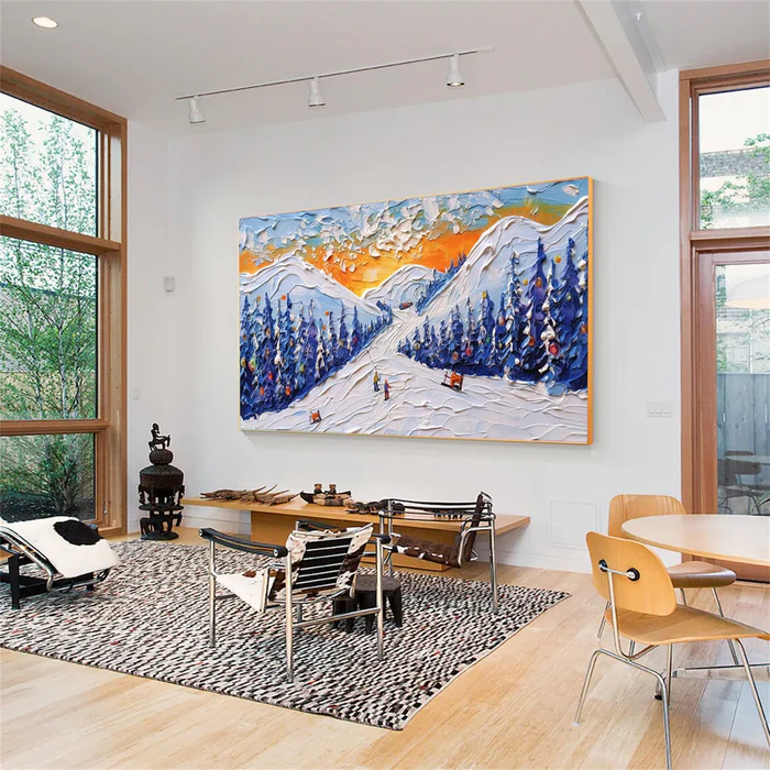 Twilight Slopes – Snowy Sunset Ski Painting