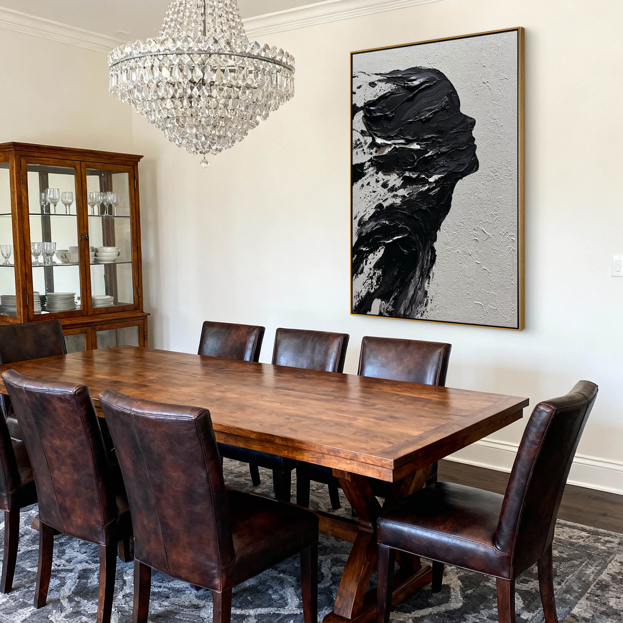 Ethereal Dissolution” – Black Abstract Portrait Wall Art, Textured Minimalist Figure Painting