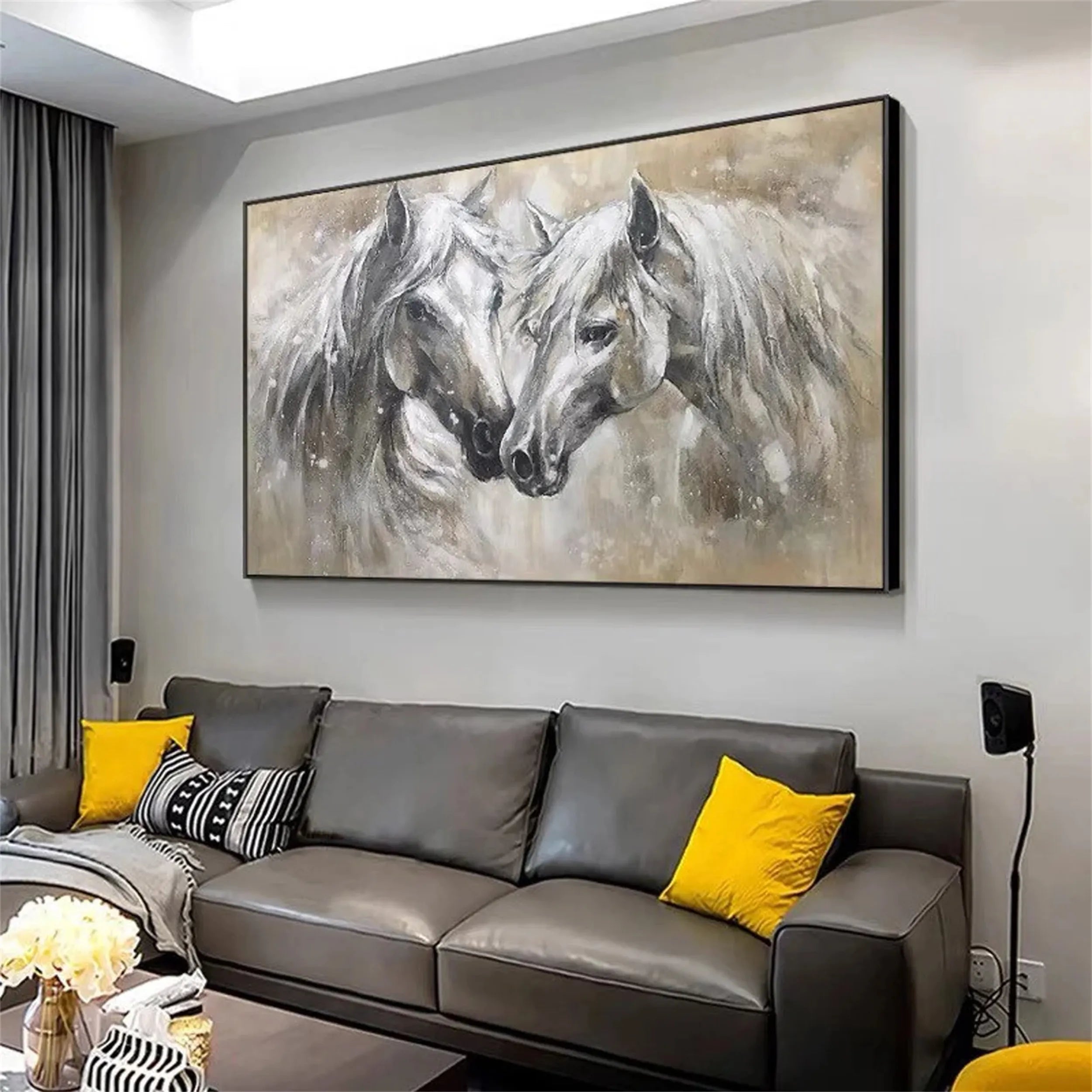 Tender Companions – Neutral Horse Duo Canvas Art