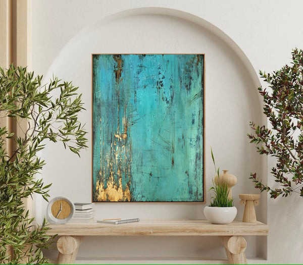 Turbulent Blues – Hand-Painted Abstract Wall Art with Textured Oil Brushwork for Modern Kitchen Decor