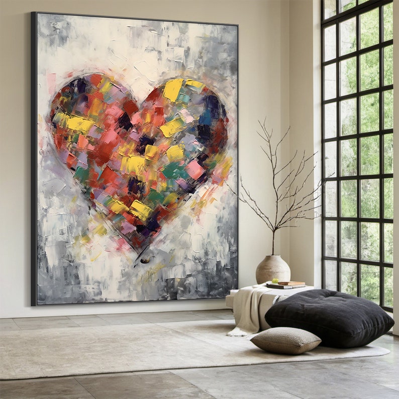 Radiant Heart – Large Textured Abstract Heart Oil Painting, Modern Love Wall Art for Living Room