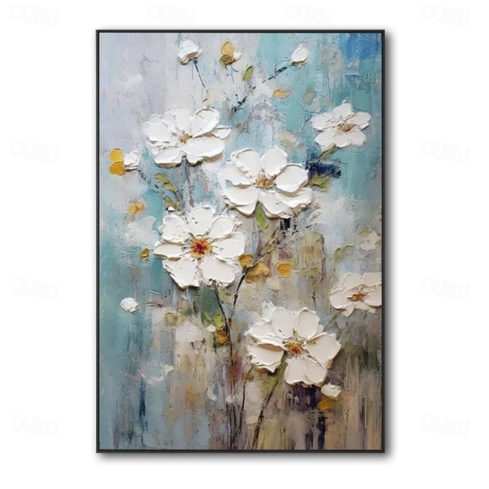 Petals of Serenity – Hand-Painted Textured Floral Wall Art