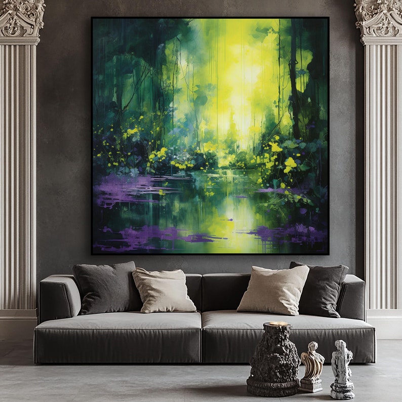 Emerald Dreamscape – Abstract Forest Landscape Oil Painting, Modern Green Nature Wall Art