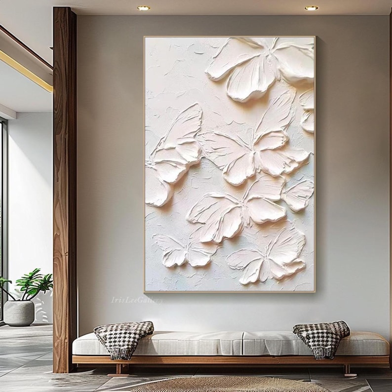 Ivory Wings - Neutral Textured Butterfly Abstract Oil Painting