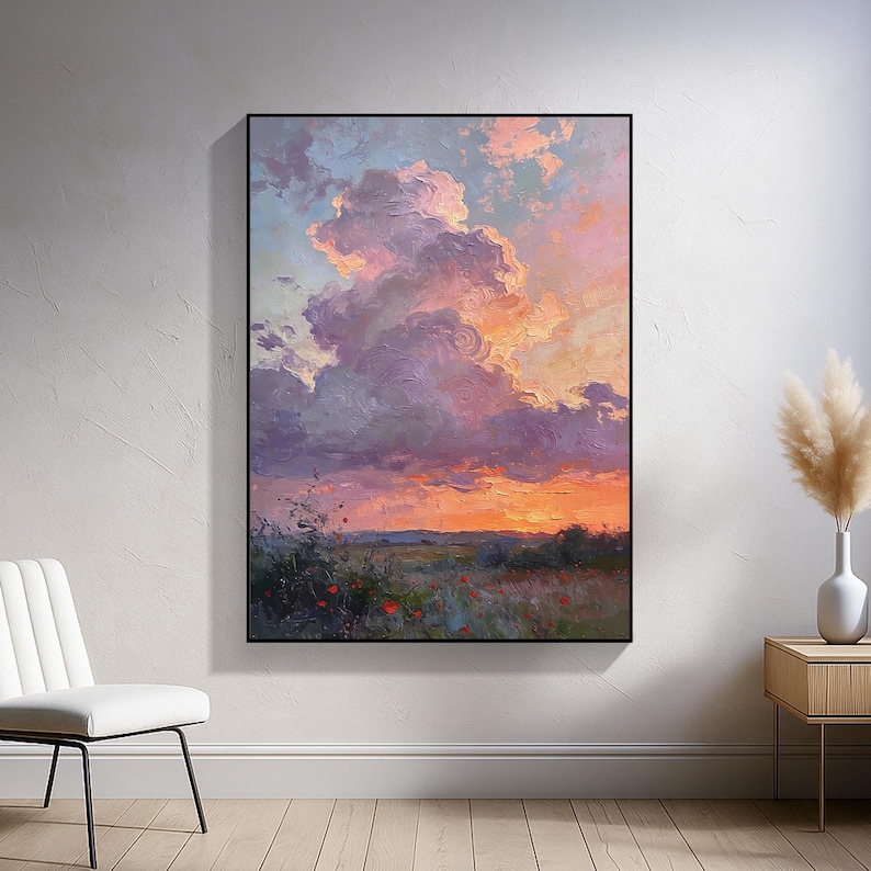 Lavender Afterglow - Romantic Sunset Cloud Landscape Oil Painting