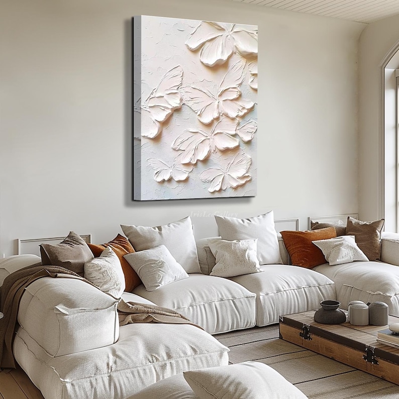 Ivory Wings - Neutral Textured Butterfly Abstract Oil Painting