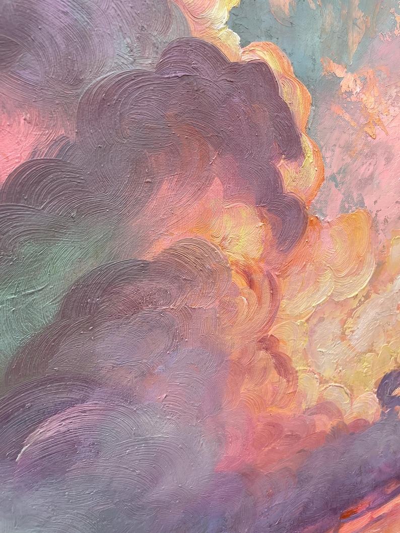 Lavender Afterglow - Romantic Sunset Cloud Landscape Oil Painting