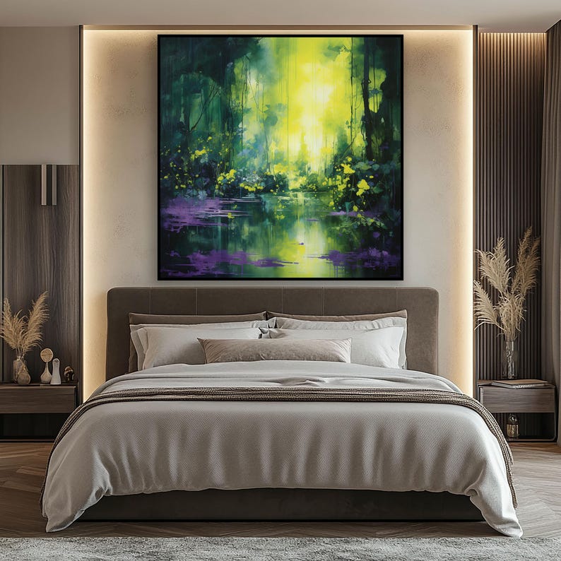 Emerald Dreamscape – Abstract Forest Landscape Oil Painting, Modern Green Nature Wall Art
