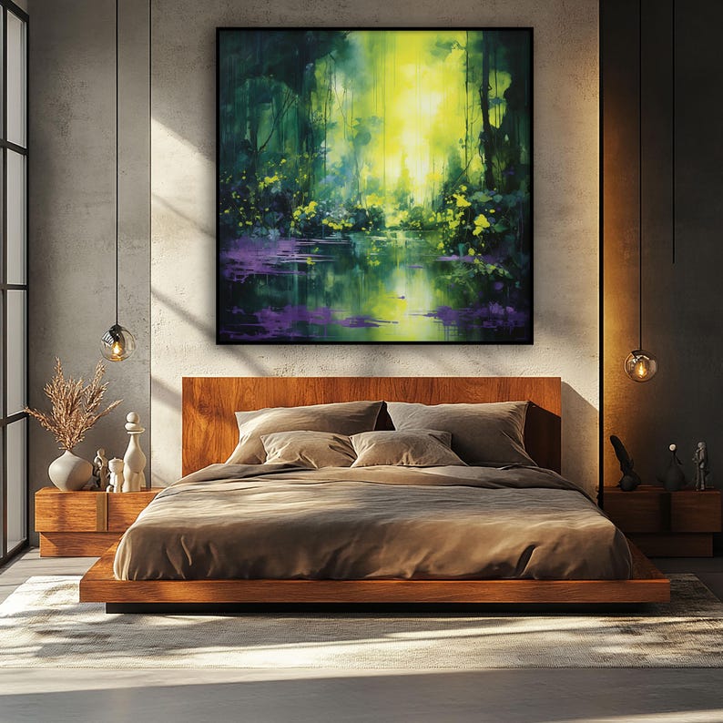 Emerald Dreamscape – Abstract Forest Landscape Oil Painting, Modern Green Nature Wall Art