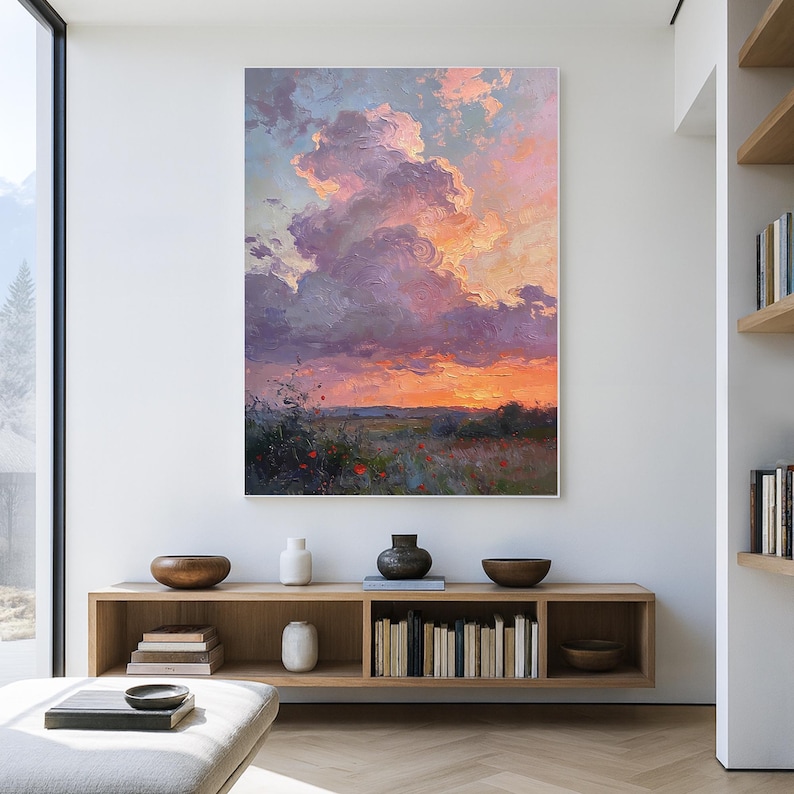 Lavender Afterglow - Romantic Sunset Cloud Landscape Oil Painting