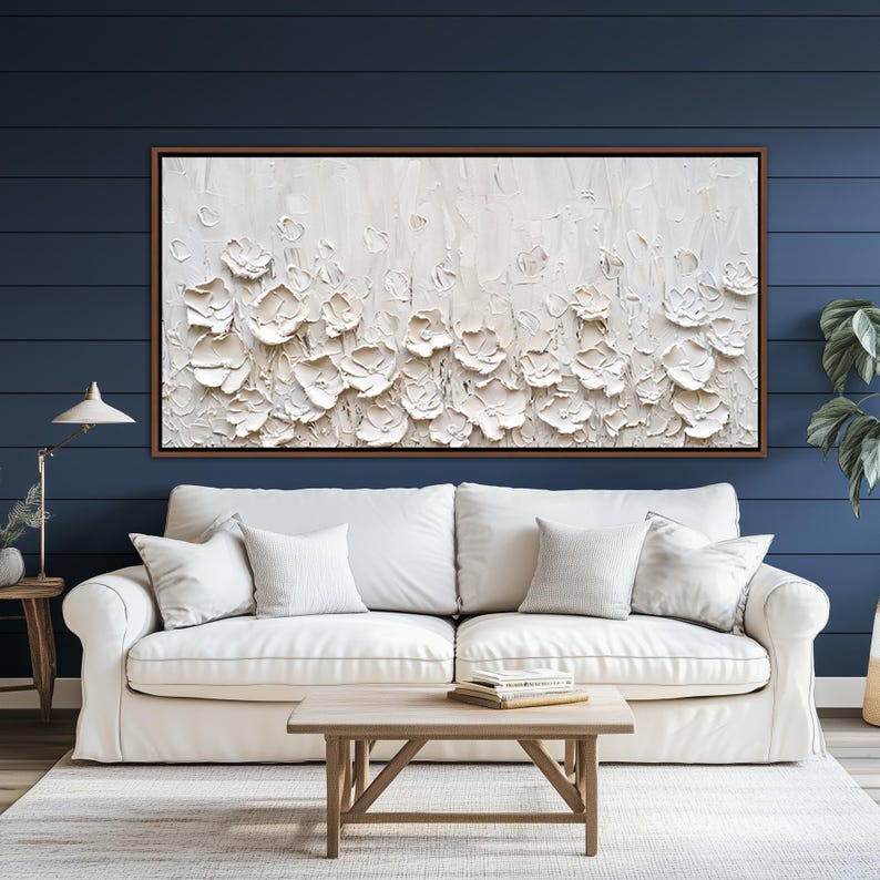 Pure Petals – Large White Textured Floral Wall Art