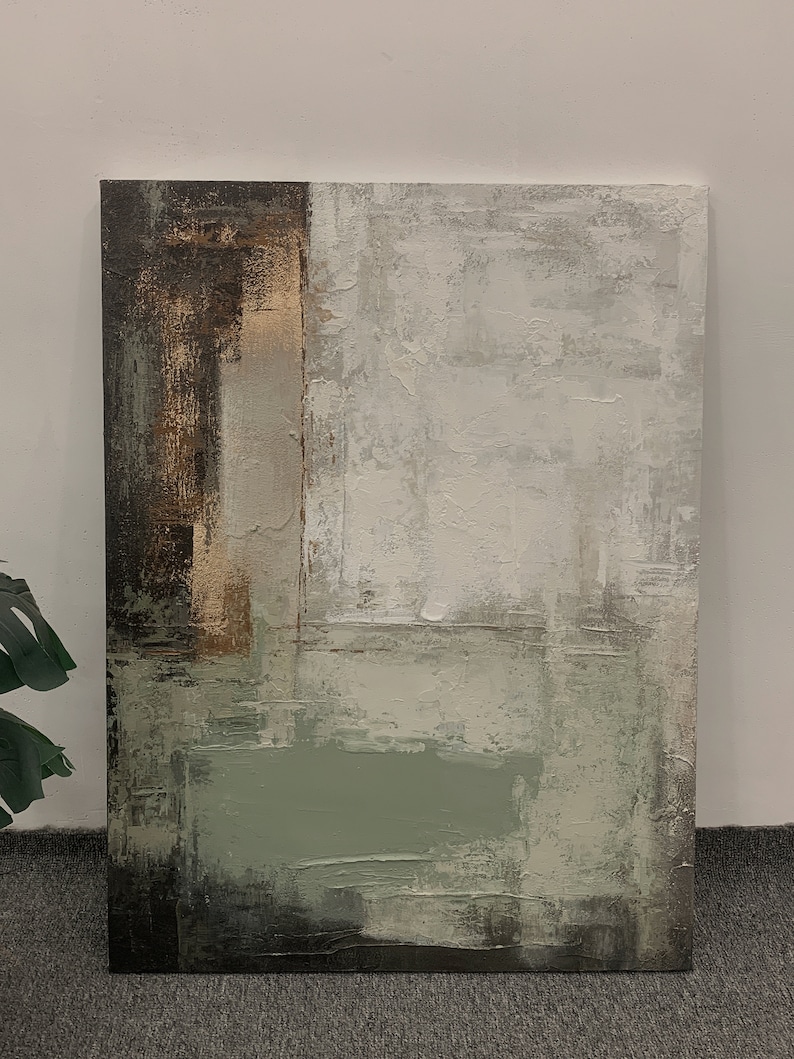 Sage Stillness - Neutral Green Minimalist Abstract Oil Painting