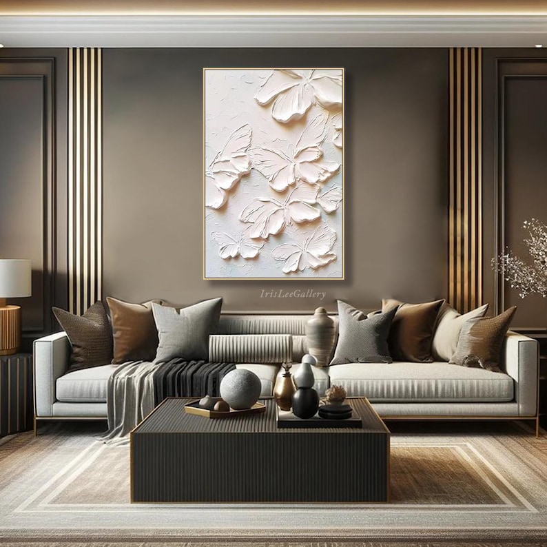 Ivory Wings - Neutral Textured Butterfly Abstract Oil Painting