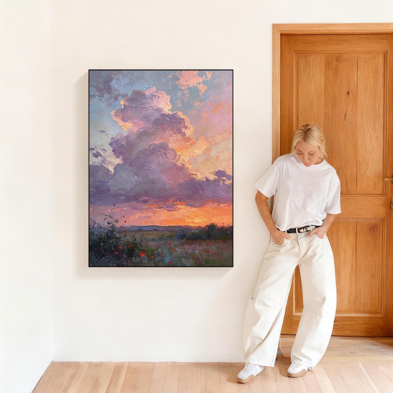 Lavender Afterglow - Romantic Sunset Cloud Landscape Oil Painting