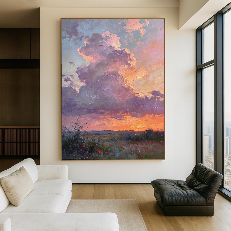 Lavender Afterglow - Romantic Sunset Cloud Landscape Oil Painting