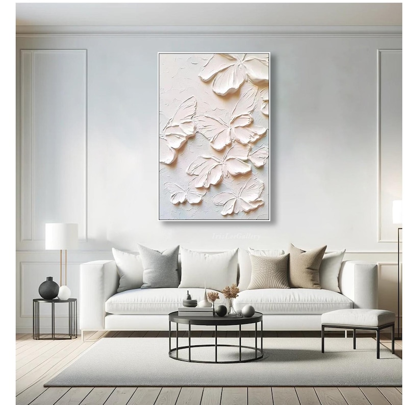 Ivory Wings - Neutral Textured Butterfly Abstract Oil Painting