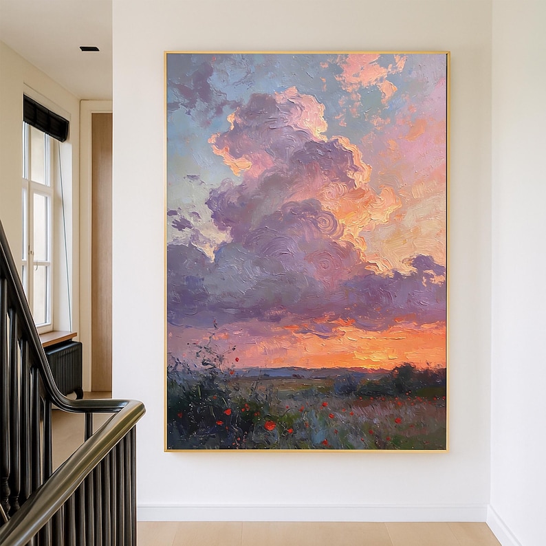 Lavender Afterglow - Romantic Sunset Cloud Landscape Oil Painting