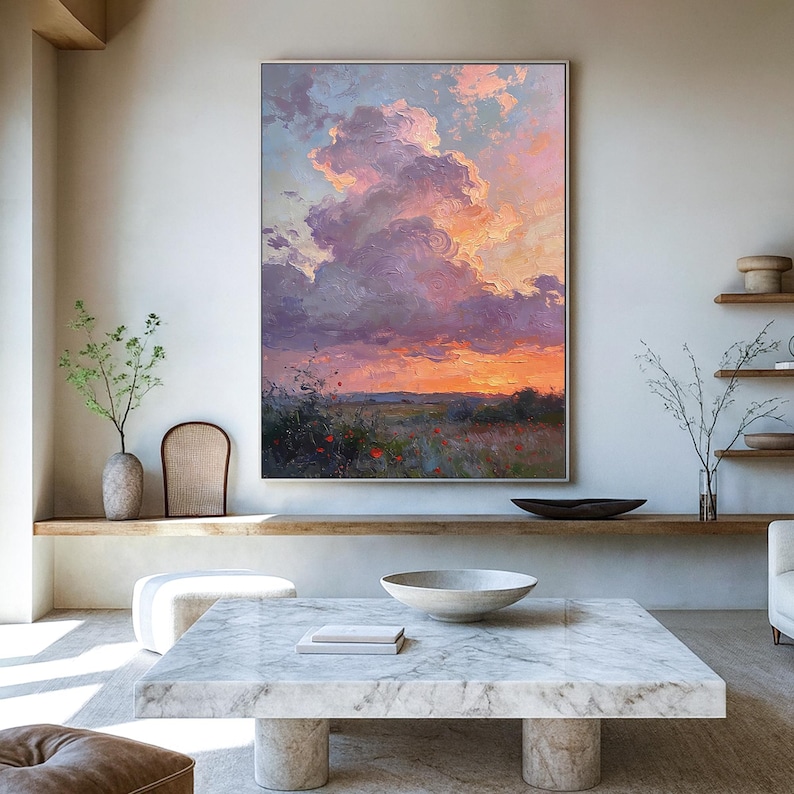 Lavender Afterglow - Romantic Sunset Cloud Landscape Oil Painting