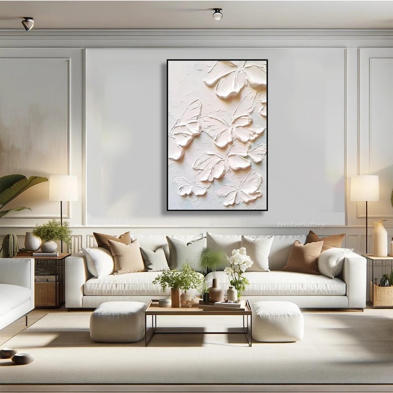 Ivory Wings - Neutral Textured Butterfly Abstract Oil Painting