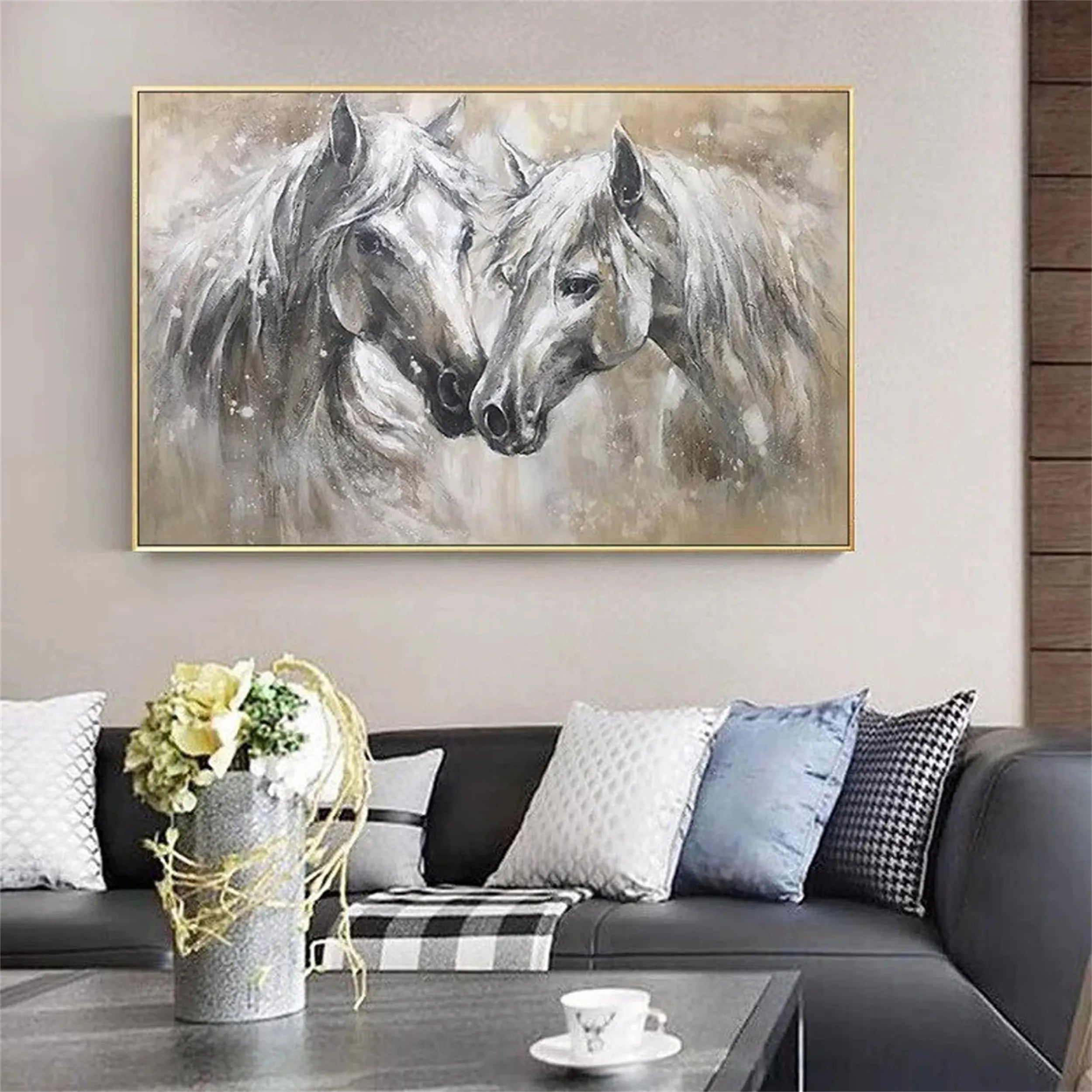 Tender Companions – Neutral Horse Duo Canvas Art