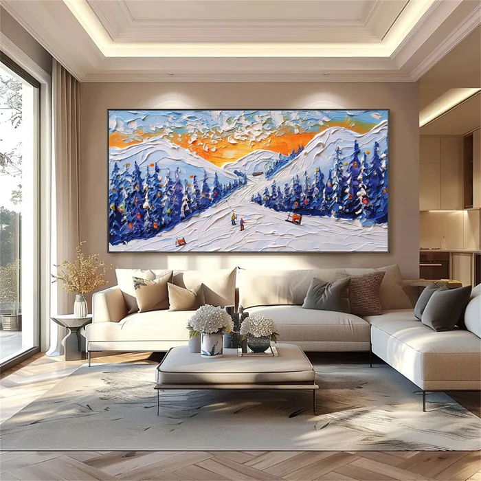 Twilight Slopes – Snowy Sunset Ski Painting