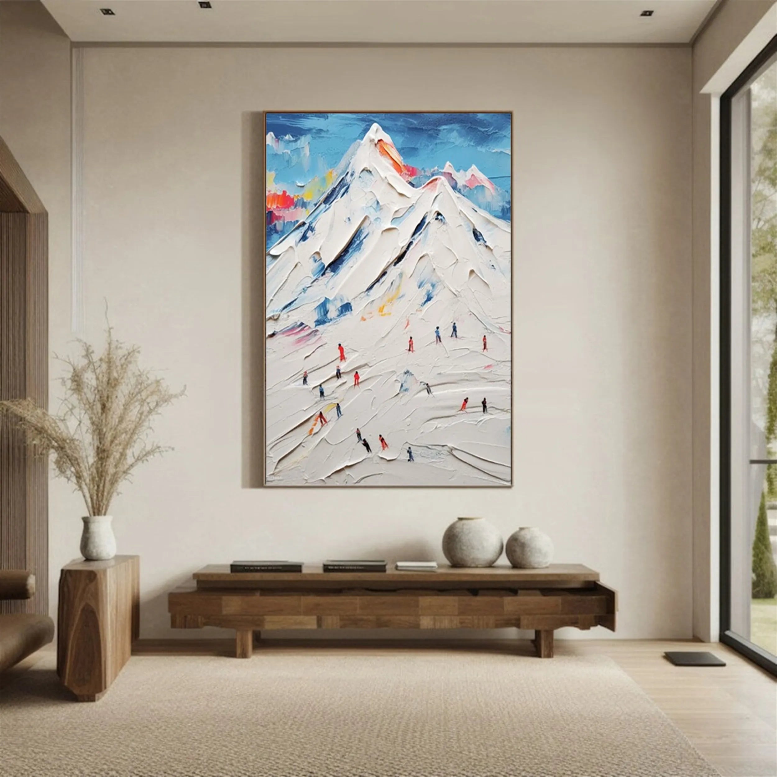 Snow Rush – Vertical Textured Ski Painting