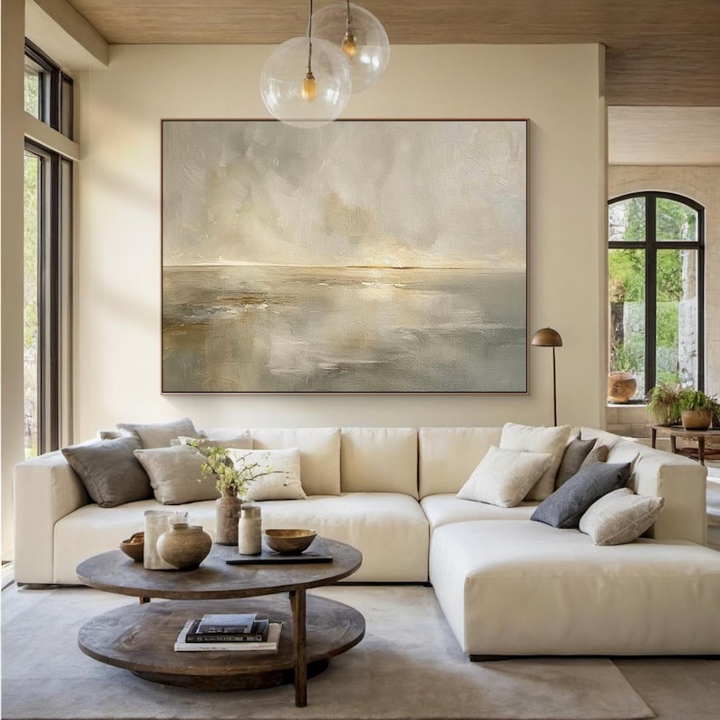 Soft Distance - Horizontal Textured Canvas for Modern Dining Room Decor