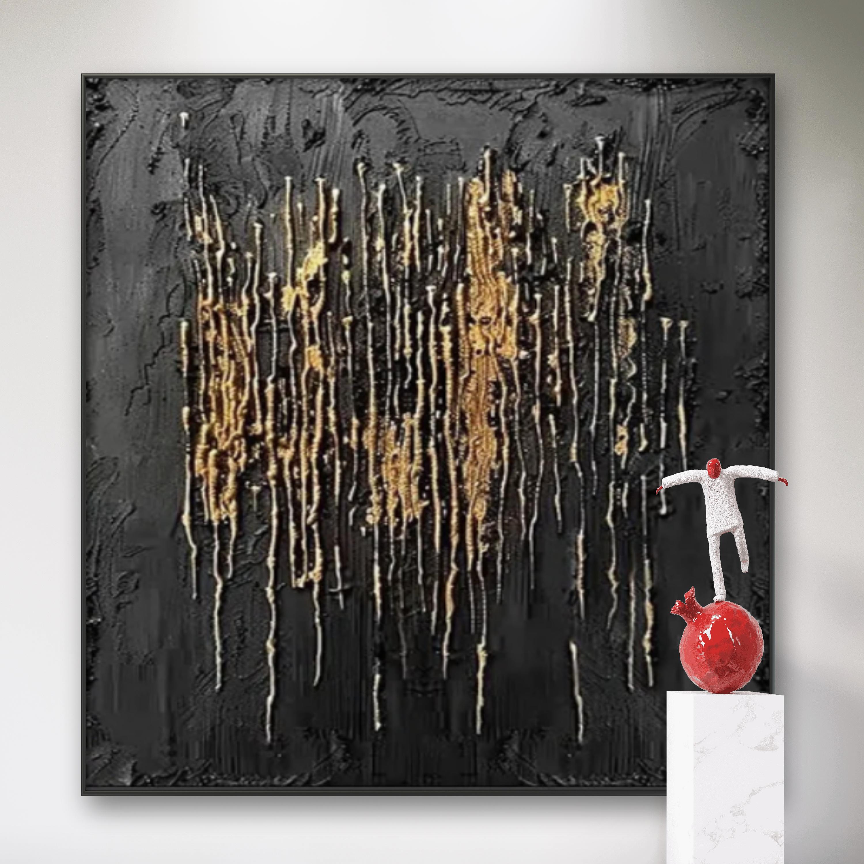Black Gold Painting – Large Textured Black Gold Wall Art