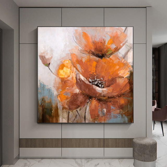 Amber Bloom – Hand-Painted Textured Floral Wall Art