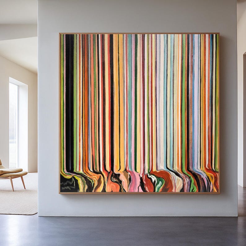 Melted Spectrum - Contemporary Vertical Stripe Abstract Oil Painting