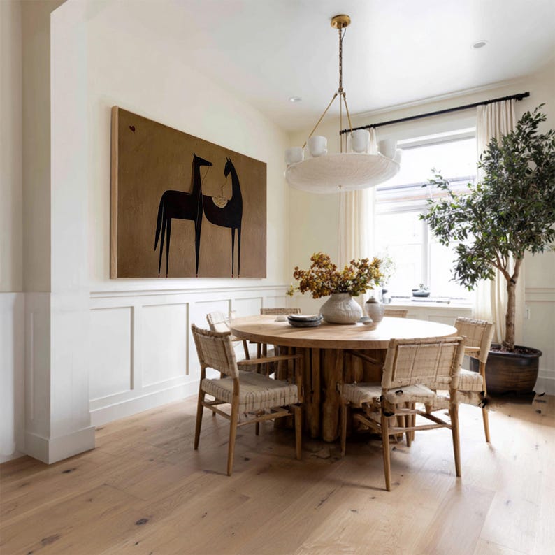 Quiet Bond — Figurative Abstract Horse Oil Painting for Modern Living Room Wall Art