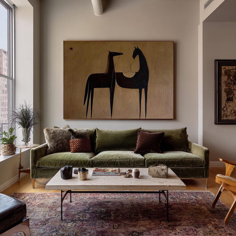 Quiet Bond — Figurative Abstract Horse Oil Painting for Modern Living Room Wall Art