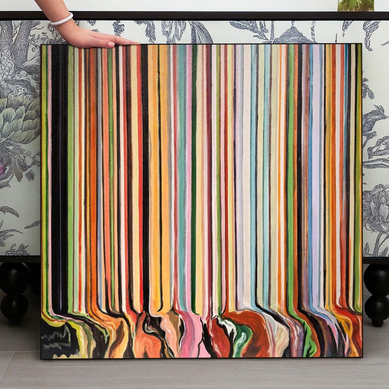 Melted Spectrum - Contemporary Vertical Stripe Abstract Oil Painting